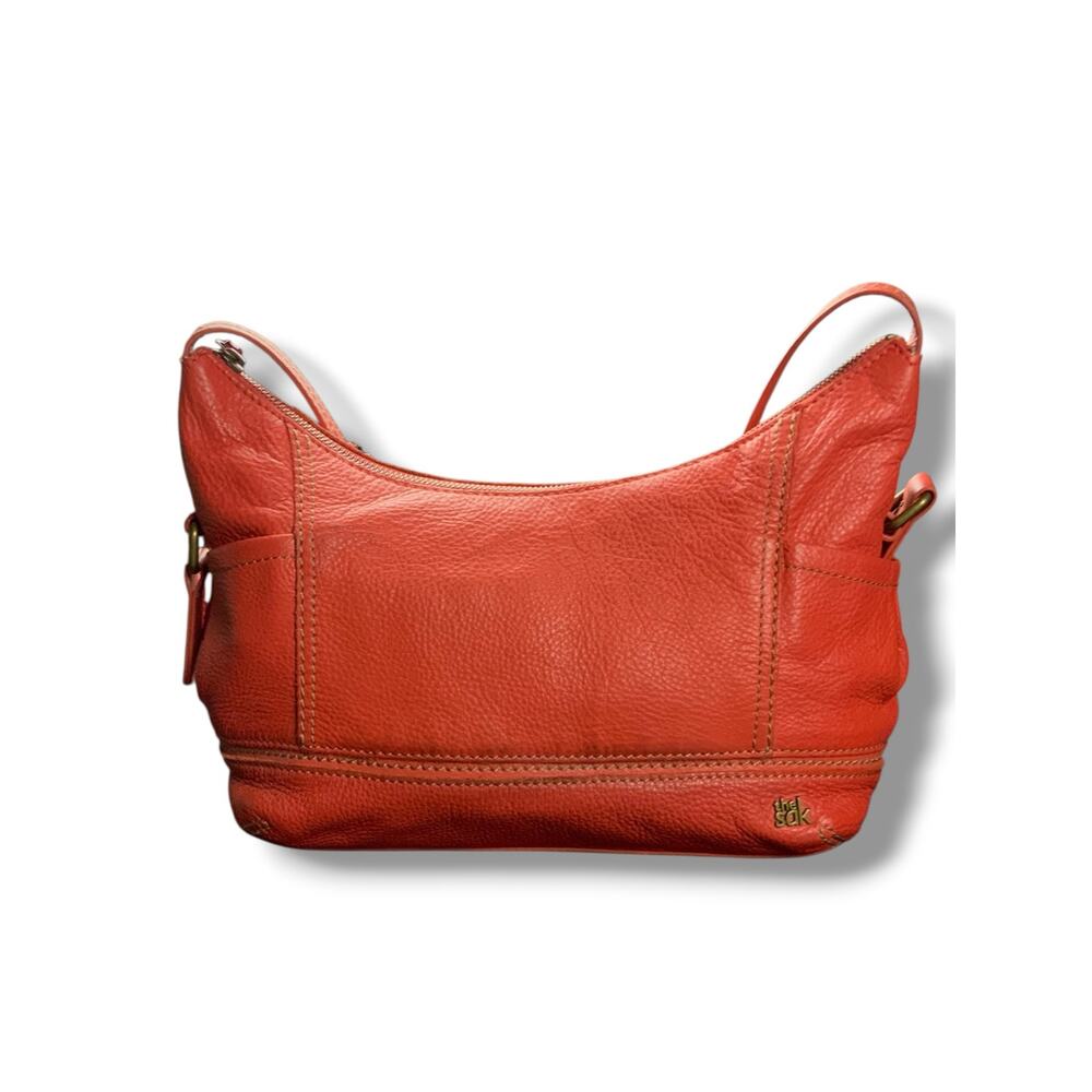 The Sak Orange Pebbled Leather Shoulder Bag Hobo Purse Zip Top Boho City Durable